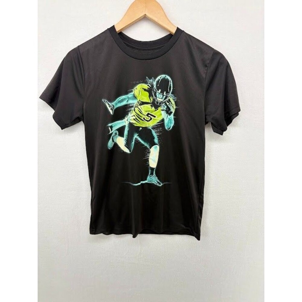 Tek Gear Boy's Short Sleeve Black T-Shirt Football Theme Size L